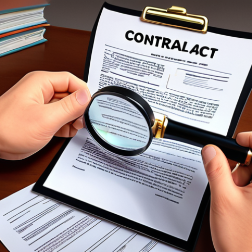 **

A cartoon artist carefully reviewing a contract with a magnifying glass, highlighting key clauses. Focus on the artist's expression of concern and the complex legal text of the contract.

**