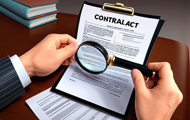 **

A cartoon artist carefully reviewing a contract with a magnifying glass, highlighting key clauses. Focus on the artist's expression of concern and the complex legal text of the contract.

**