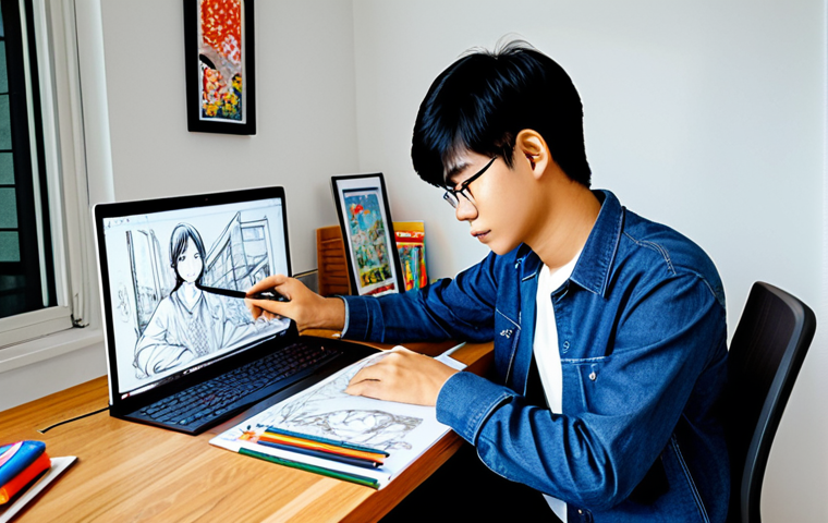 **Prompt:** A talented Thai manga artist, **fully clothed** in a casual but stylish outfit, working at a brightly lit desk with digital drawing tablet. Background: A modern Bangkok apartment with manga books and art supplies. **Safe for work**, appropriate content, **perfect anatomy**, natural pose, **well-formed hands**, professional quality, family-friendly.
