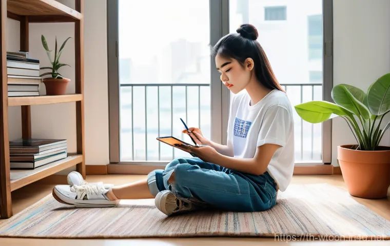 웹툰작가 스토리 플래닝 방법 - **Prompt:** A young Thai female webtoon artist, in her early 20s, wearing a comfortable oversized gr...