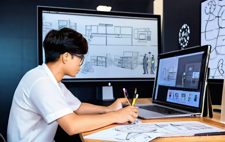 웹툰작가로 성장하기 위한 공부법 - **Prompt 1: The Spark of Inspiration – A Thai Webtoon Artist's Creative Journey**
    A young, aspir...