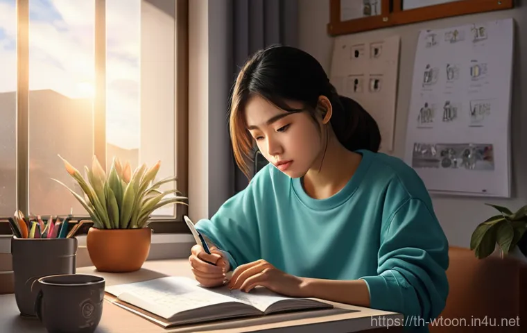 웹툰작가의 대표적인 도전과 극복 사례 - **Time-Pressured Webtoon Artist:** A young Thai webtoon artist, female, in her late 20s, in a cozy b...