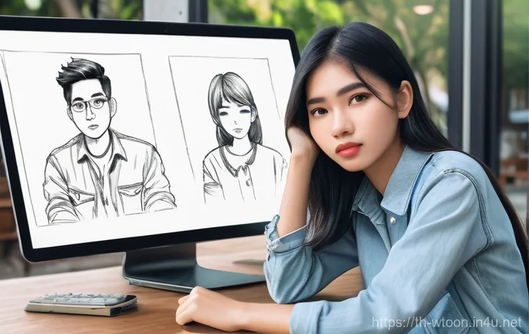 웹툰작가의 대표적인 도전과 극복 사례 - **Time-Pressured Webtoon Artist:** A young Thai webtoon artist, female, in her late 20s, in a cozy b...